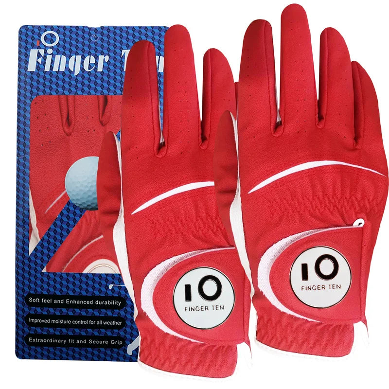 2 Pcs Soft PU Leather Men’s Golf Gloves – Cabretta-Feel, All-Weather Grip with Ball Marker |