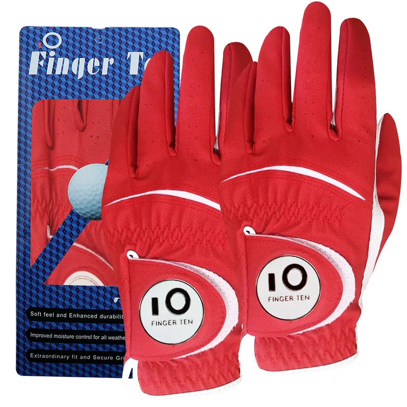 2 Pcs Soft PU Leather Men’s Golf Gloves – Cabretta-Feel, All-Weather Grip with Ball Marker |