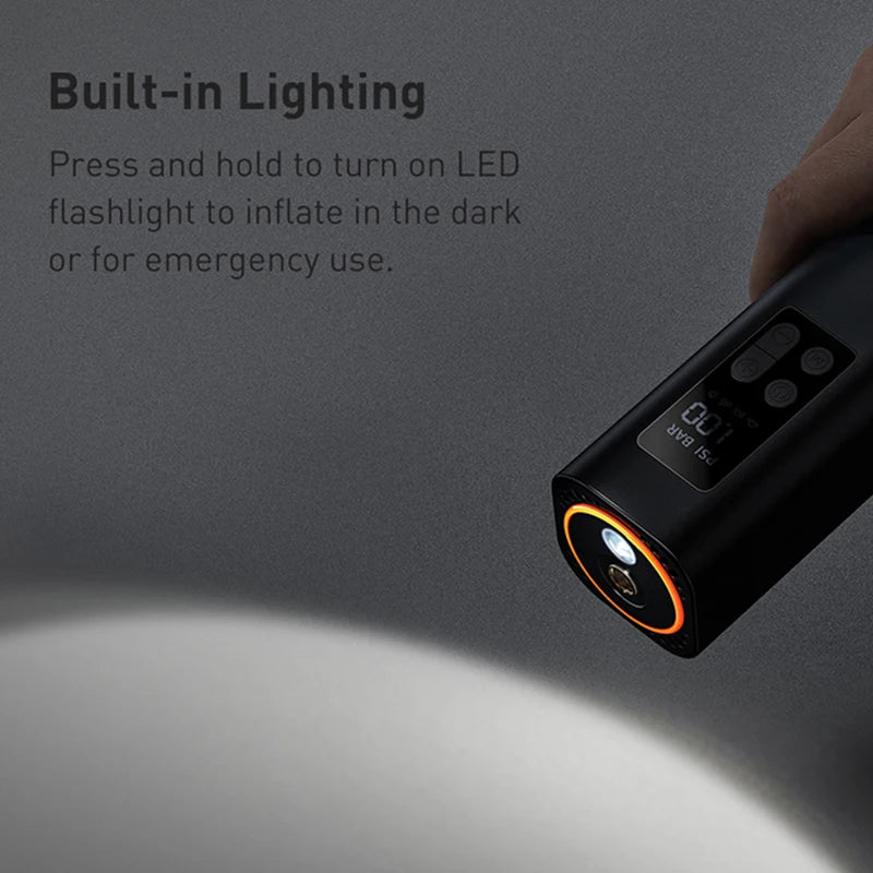 Baseus Mini Car Air Compressor – 12V Portable Tire Inflator | 150 PSI Smart Digital Pump for Car, Bicycle, Boat & Sports