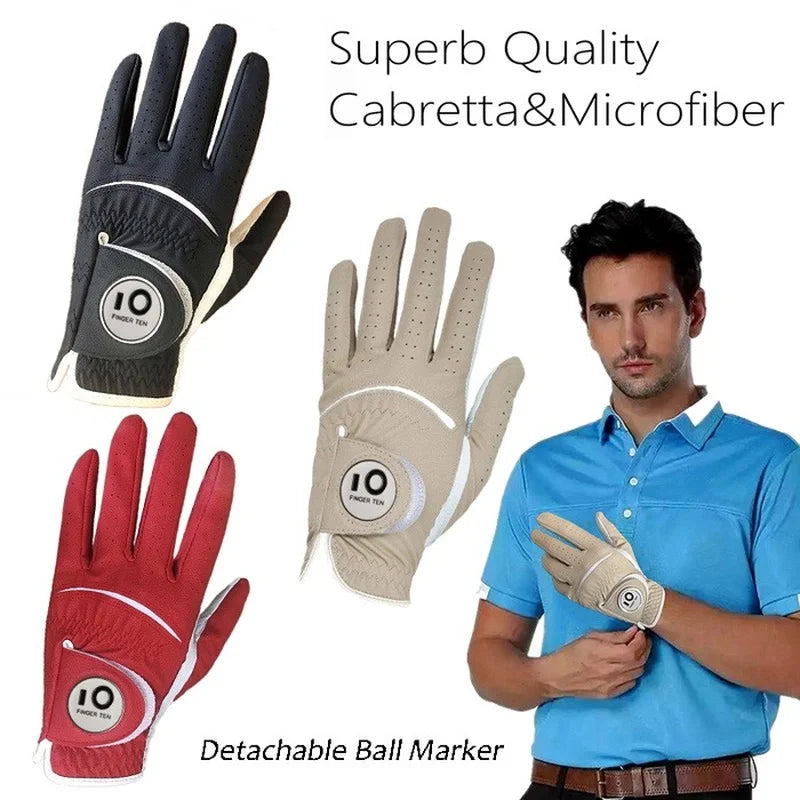 2 Pcs Soft PU Leather Men’s Golf Gloves – Cabretta-Feel, All-Weather Grip with Ball Marker |