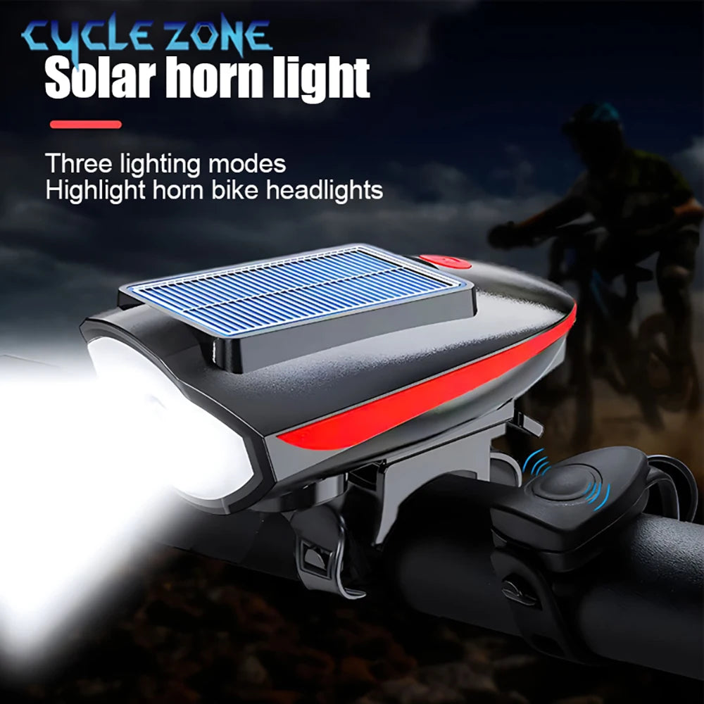 Solar Bike Light with Horn – LED Headlamp & Bell for Bikes