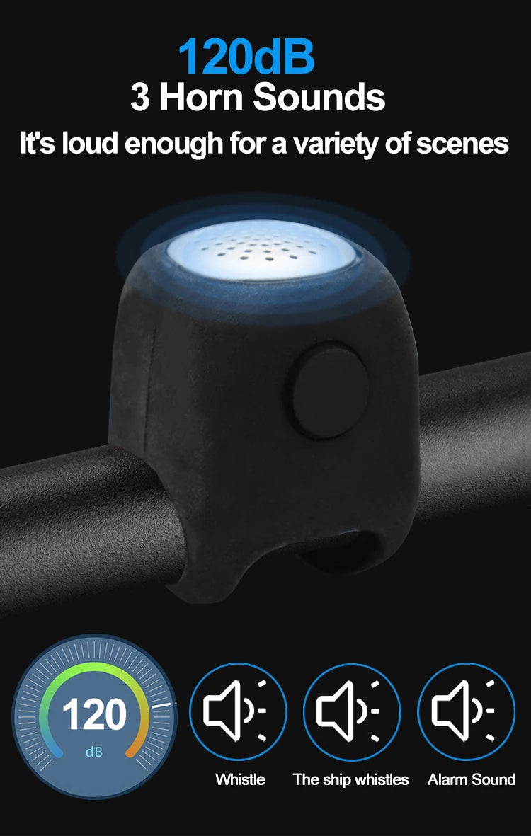 Electric Bicycle Bell – Loud Bike Horn with 3 Sound Modes for MTB & Road Cycling