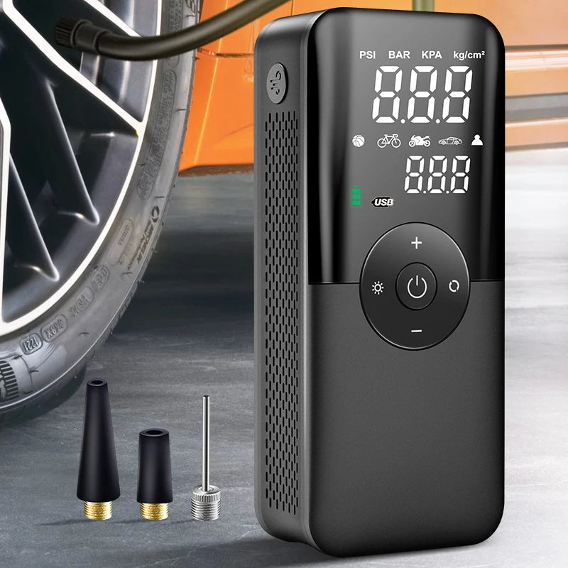 Rechargeable Air Pump & Tire Inflator – Digital Cordless Portable Compressor for Cars, Motorcycles, Bicycles & Balls