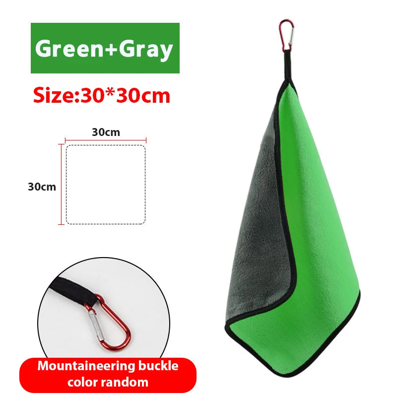 30×30cm Thickened Cotton Fishing Towel – Outdoor Cleaning Towel with Safety Buckle Hook for Rod, Hand & Gear Wipe