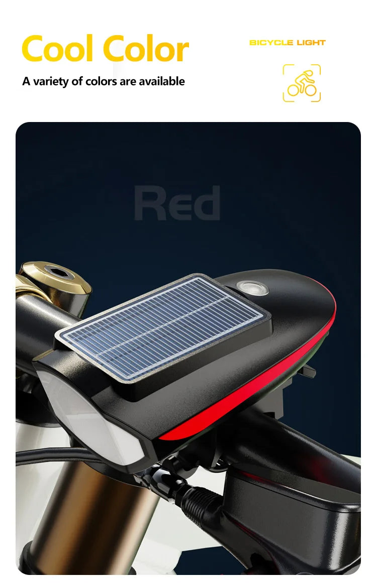 Solar Bike Light with Horn – LED Headlamp & Bell for Bikes