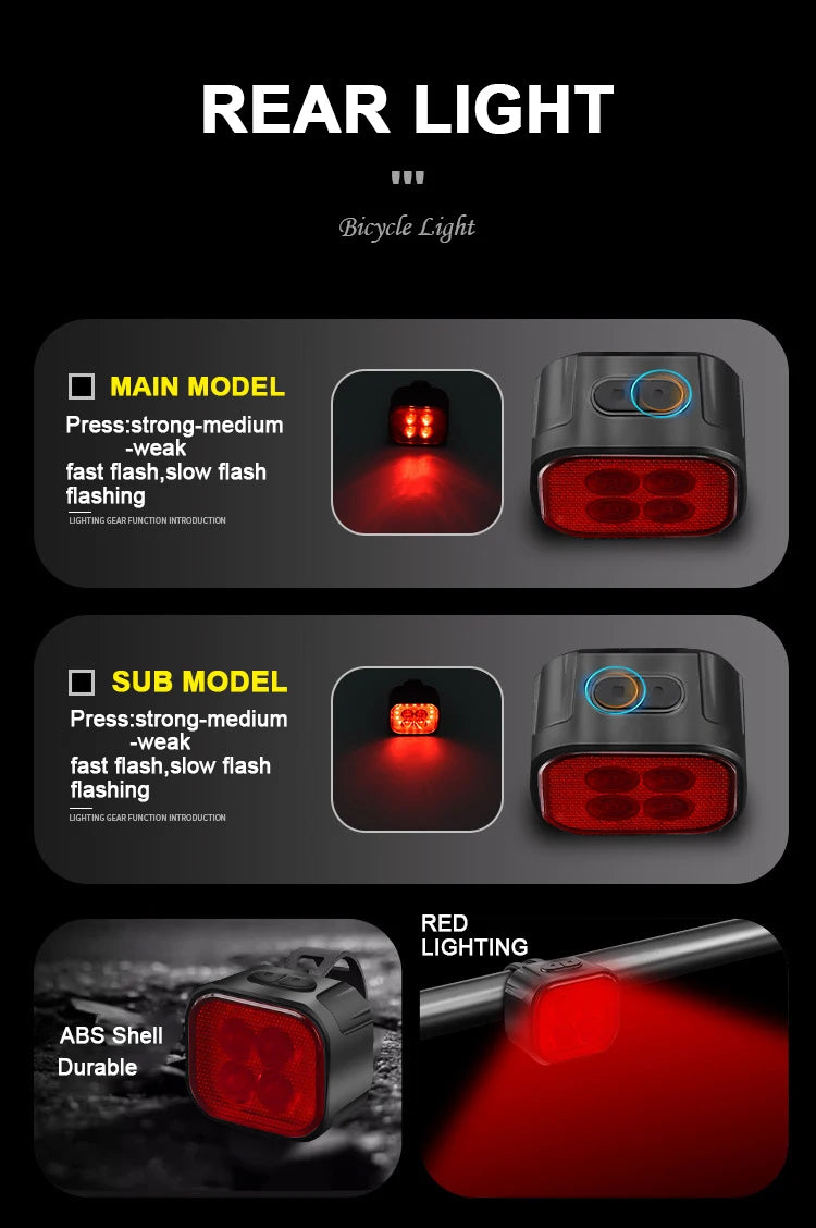 Rechargeable Bike Light Set – Front Headlamp & Rear LED Taillight for Safety