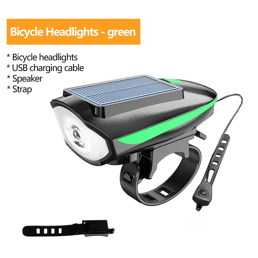 Solar Bike Light with Horn – LED Headlamp & Bell for Bikes