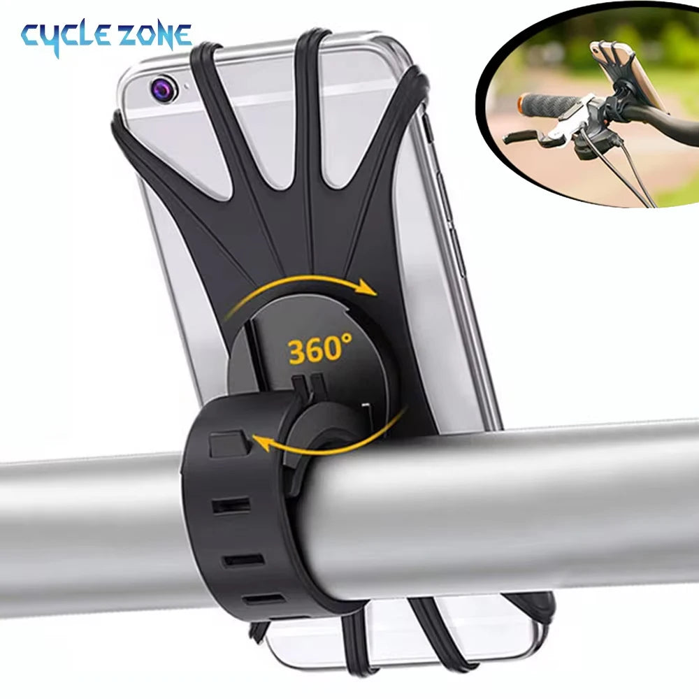 Silicone Bike Phone Holder – 360° Rotatable Universal Mount for 4–6" Phones