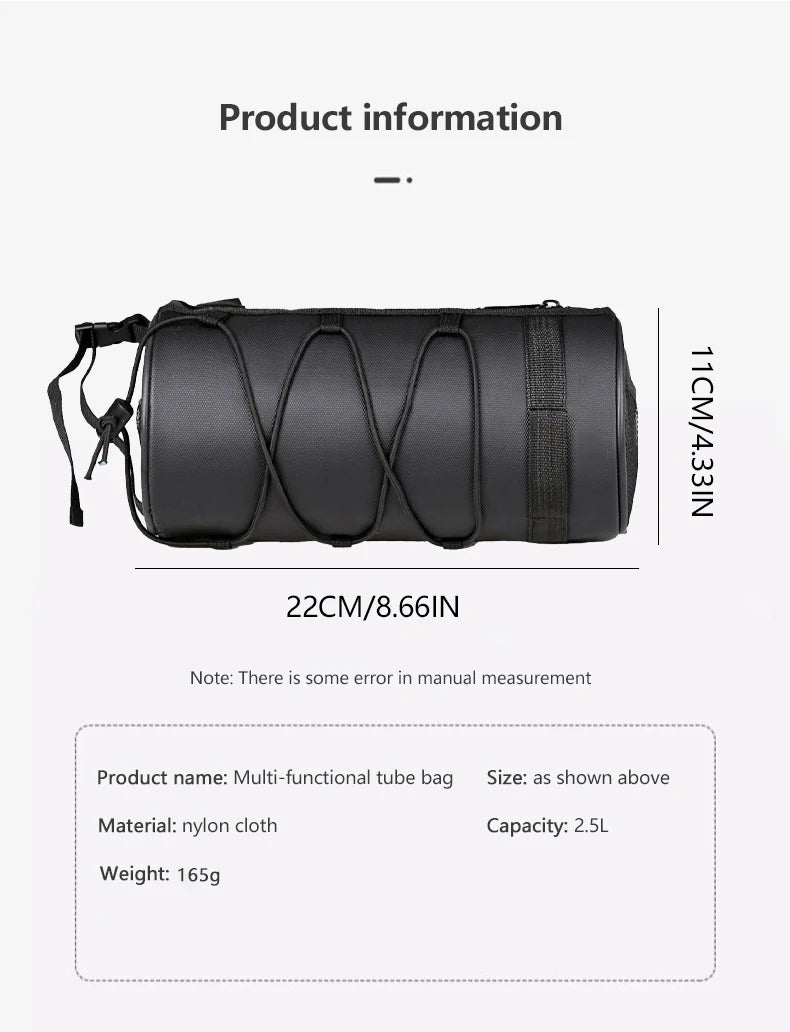2.5L Bike Front Tube Bag – Large Capacity Handlebar Storage with Shoulder Strap for Road & Mountain Bikes