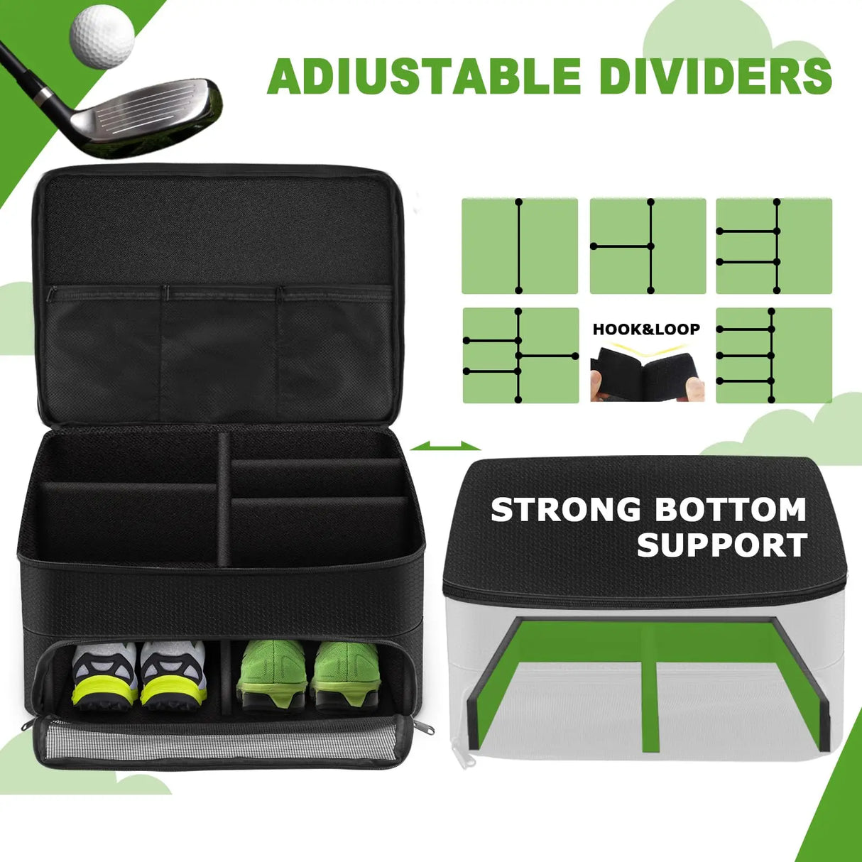 2-Layer Golf Trunk Organizer – Waterproof & Durable Golf Storage Bag for Car | Organize Golf Shoes, Balls, Tees & Accessories