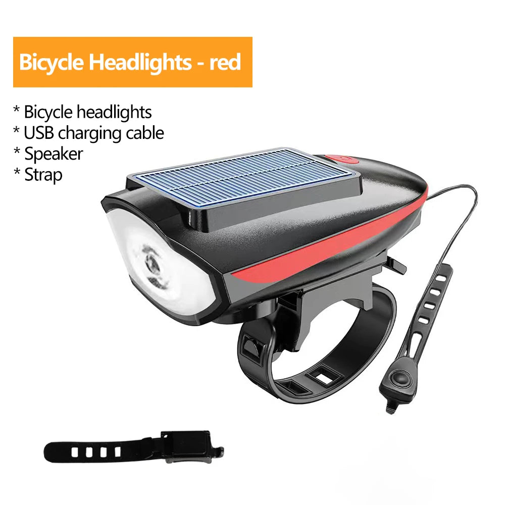 Solar Bike Light with Horn – LED Headlamp & Bell for Bikes