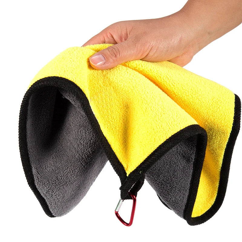 30×30cm Thickened Cotton Fishing Towel – Outdoor Cleaning Towel with Safety Buckle Hook for Rod, Hand & Gear Wipe