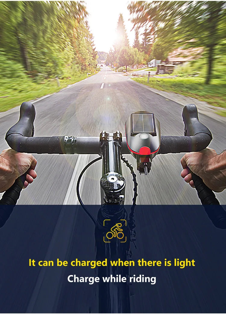 Solar Bike Light with Horn – LED Headlamp & Bell for Bikes