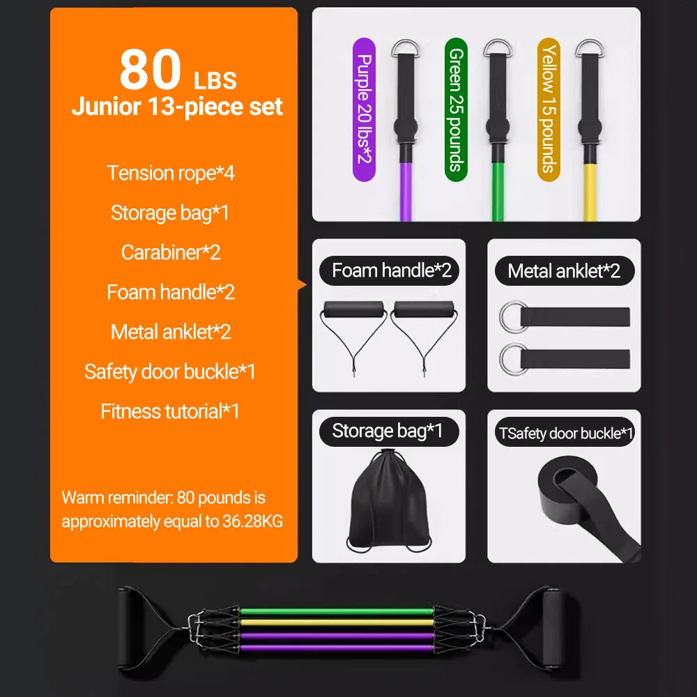 10–14 PCS Resistance Bands Set – Multi-Function Pull Rope Kit for Strength & Muscle Training