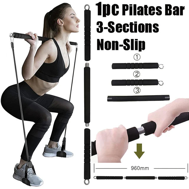 Workout Bar Fitness Resistance Bands Set – Pilates, Yoga & Full-Body Training at Home
