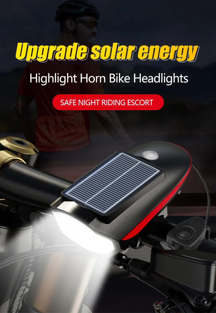 Solar Bike Light with Horn – LED Headlamp & Bell for Bikes