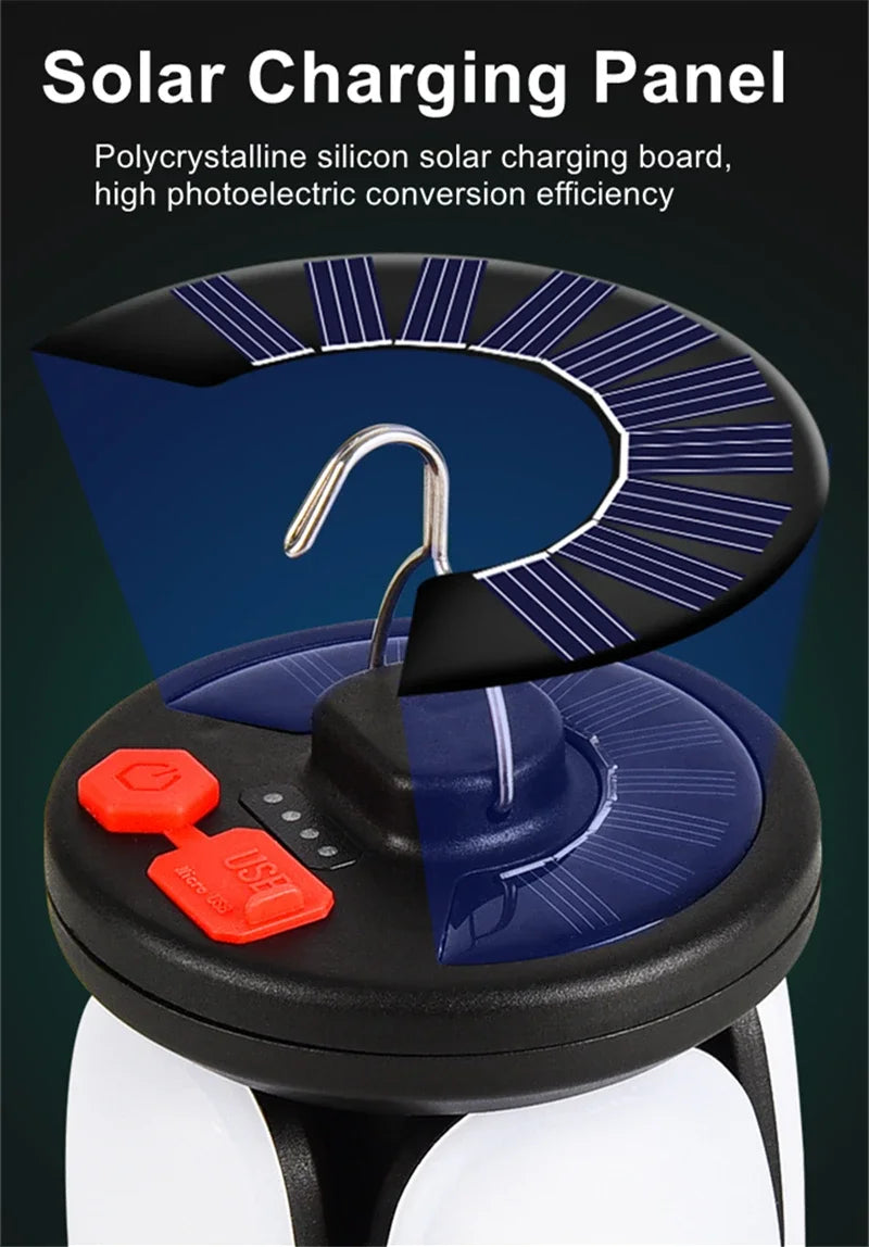 Rechargeable LED Camping Lantern with Folding Floodlight – 3 Light Modes | Portable Tent Light for Camping, Hiking & Fishing