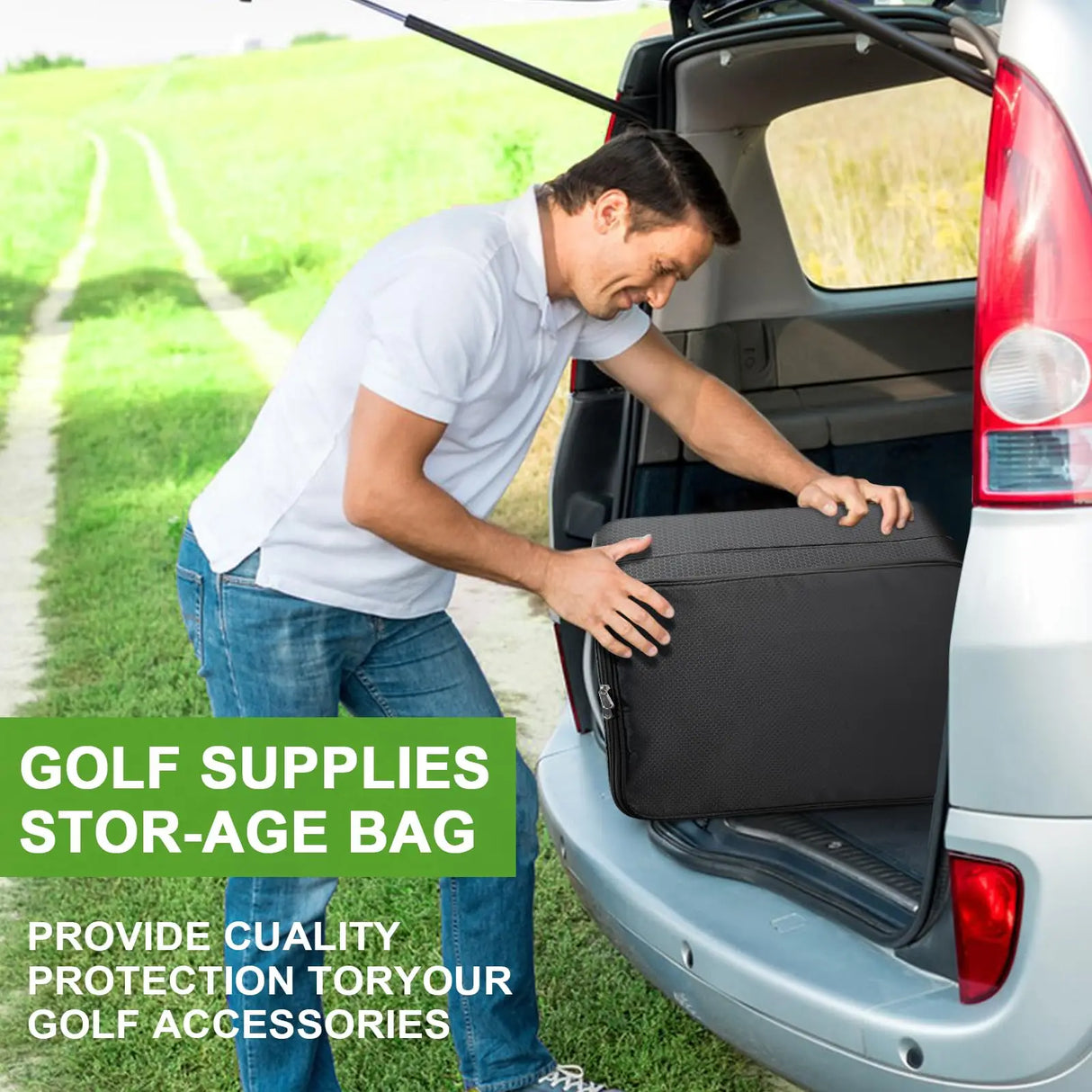 2-Layer Golf Trunk Organizer – Waterproof & Durable Golf Storage Bag for Car | Organize Golf Shoes, Balls, Tees & Accessories