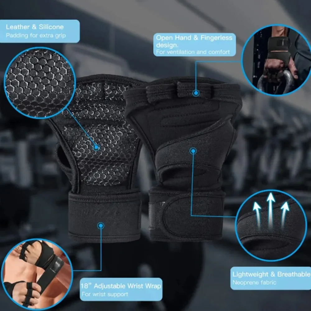 Gym Gloves with Wrist Support – Fingerless Training Gloves for Men & Women | Dumbbells, CrossFit & Weightlifting