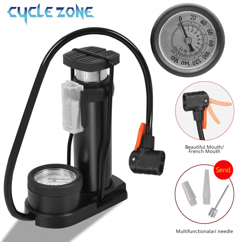 Mini Bike Pump with Pressure Gauge – Portable Foot Pump for Tyres