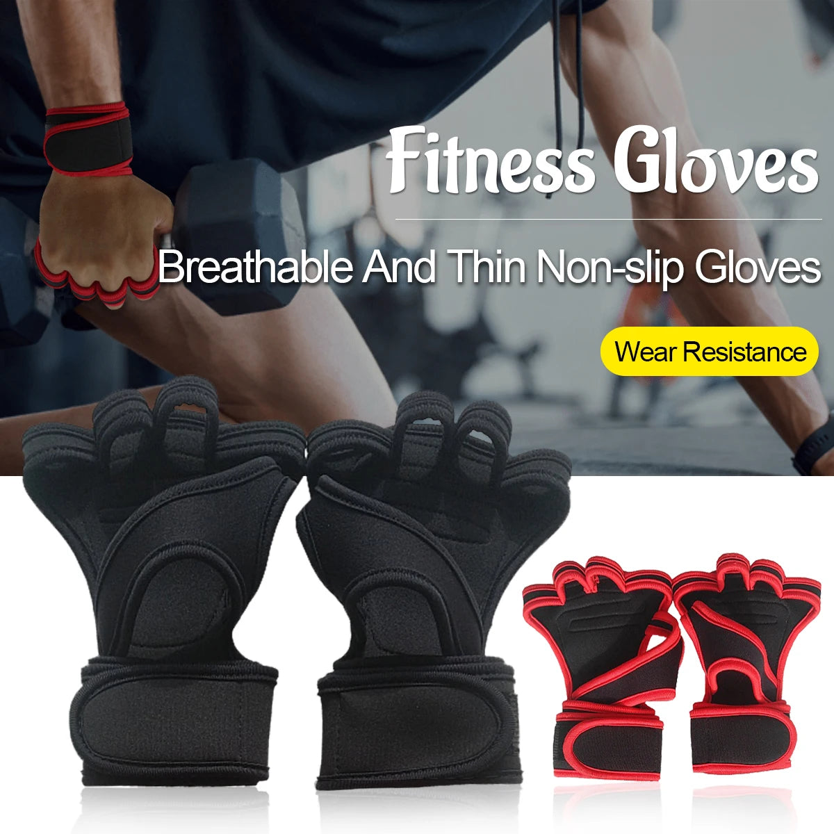 Breathable Workout Gloves with Wrist Wraps – Weightlifting & Gym Gloves for Men and Women