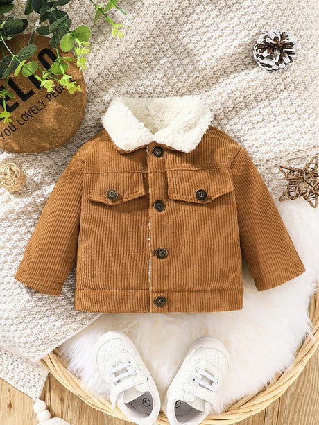 Baby Girl Flap Detail Thermal Lined Corduroy Jacket