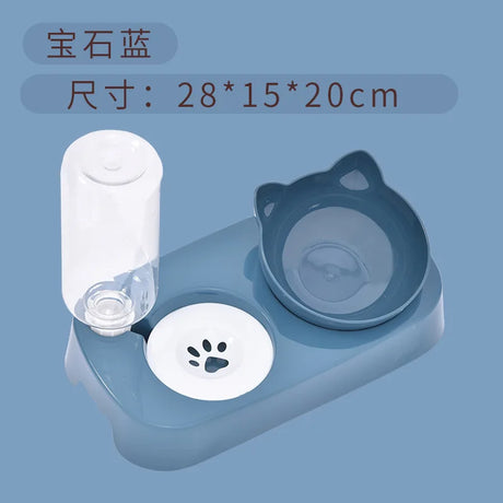 Cat Food Bowl Automatic Feeder 2 in 1 Eating Drinking Water