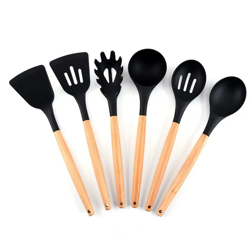 Silicone Kitchenware Set with Wooden Handle