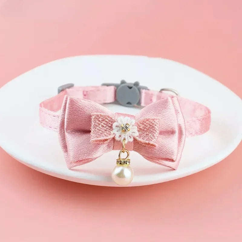 Pet Collar Pink Lace Bow Cat Choker Bell