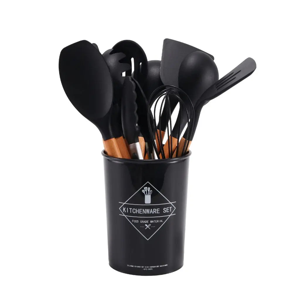 Silicone Kitchenware Set with Wooden Handle