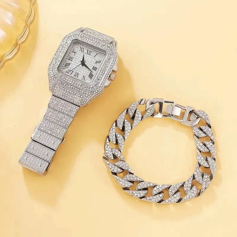 2Pcs Set Diamond Women Watches